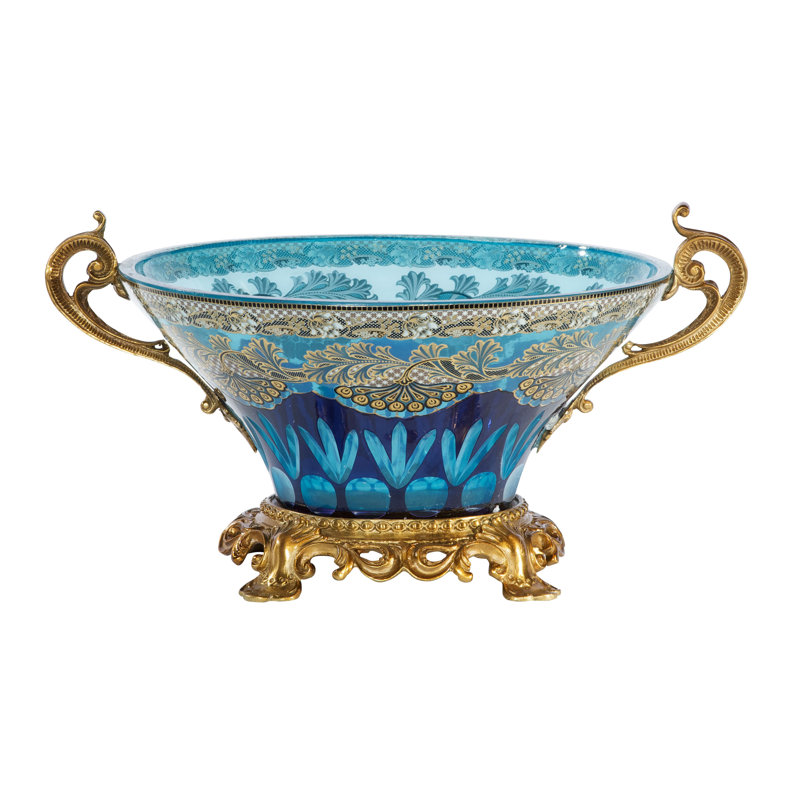 BradburnHome Glass Oval Coastal Decorative Bowl in Blue/Gold Wayfair